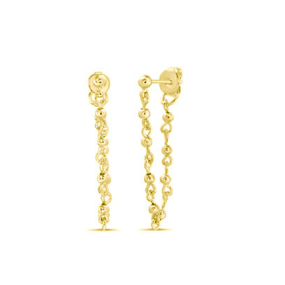 Aretes cadena con pelotillas doradas