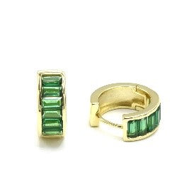 Aretes argolla zirconia verde dorado
