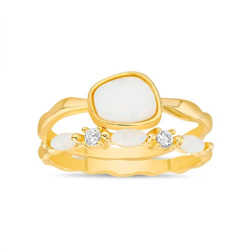 Juego de anillos de opalo y zirconia