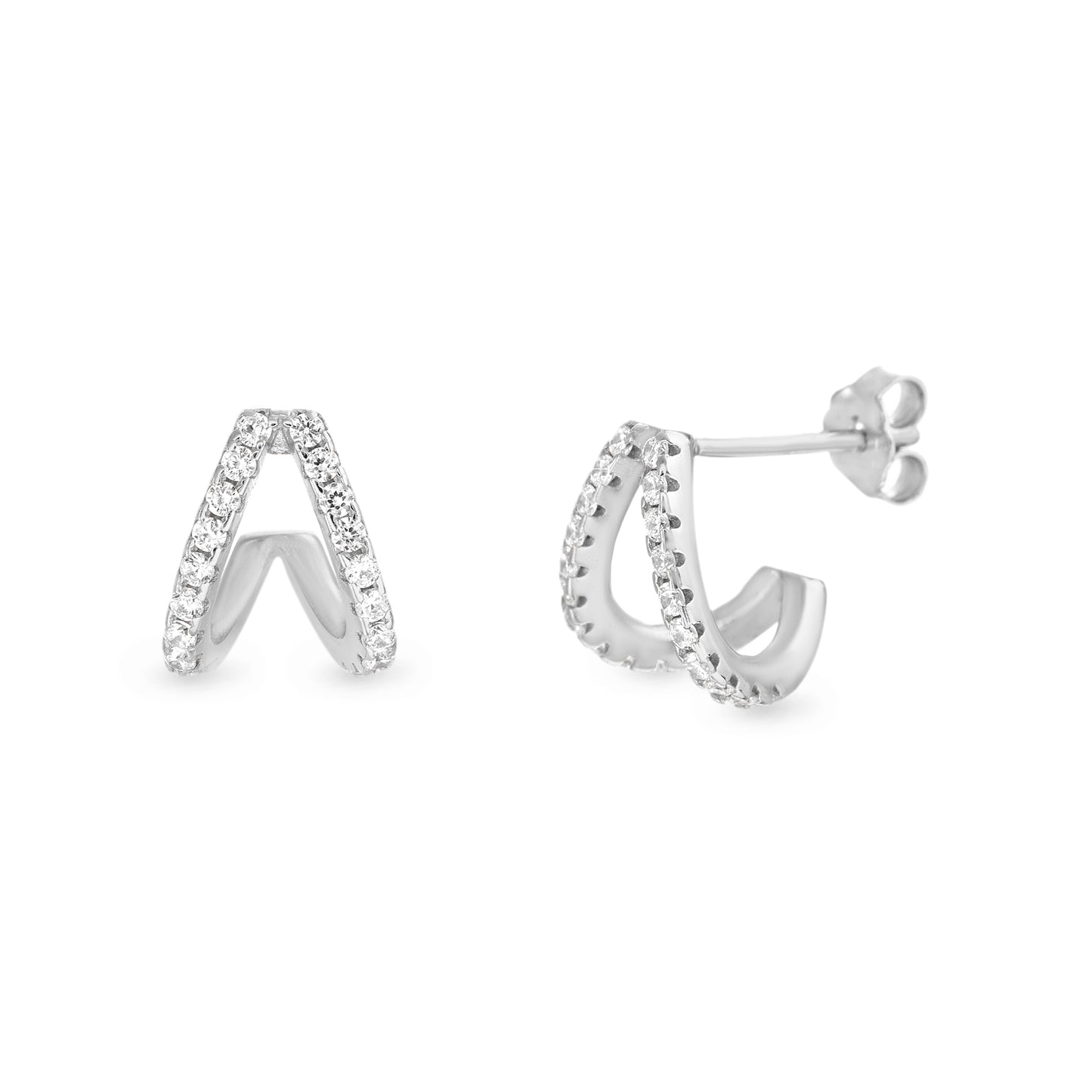 Aretes plateados doble con zirconias