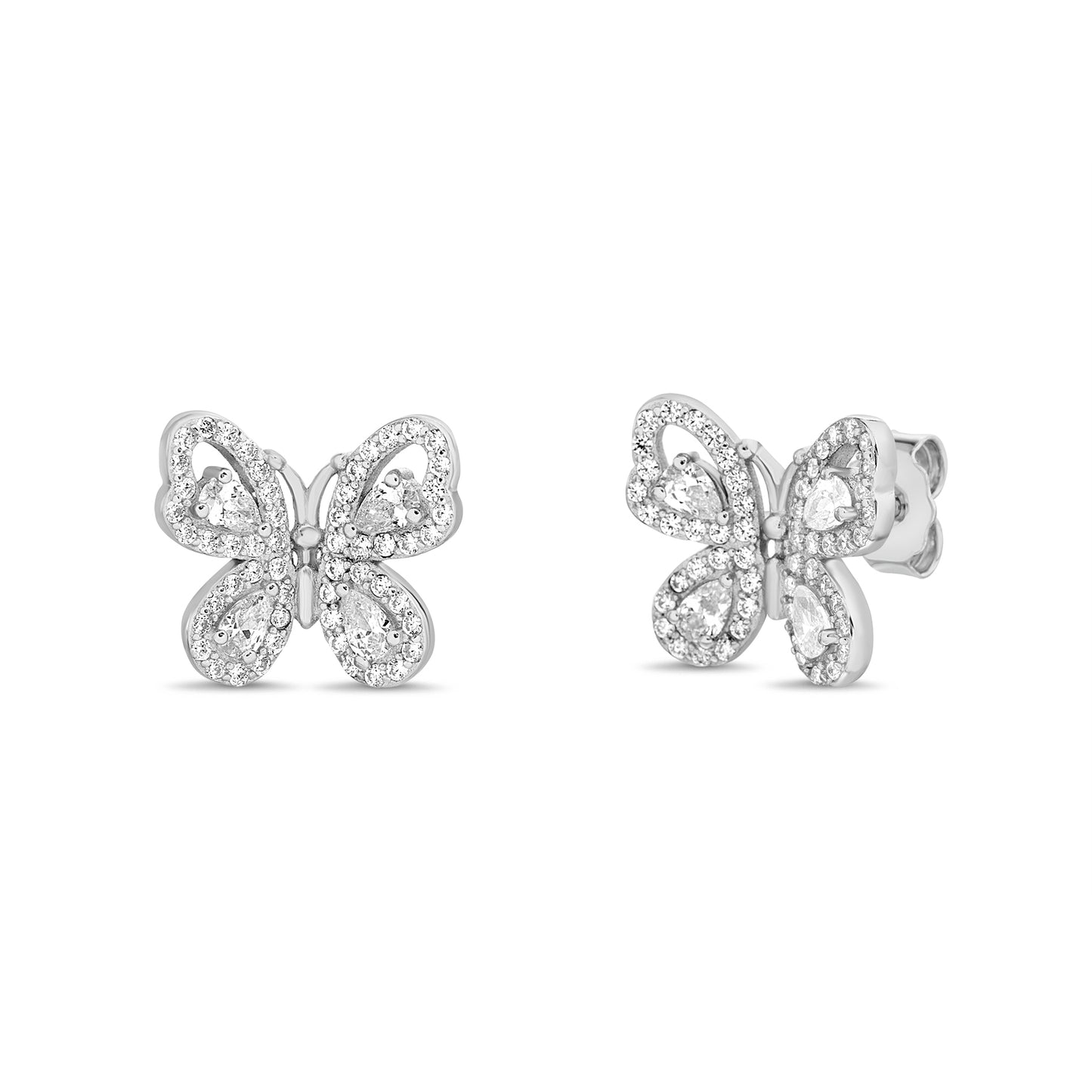Arete plateado mariposa de zirconias