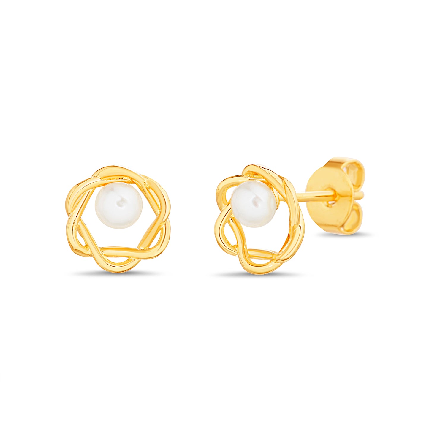 Arete dorado flor con perla