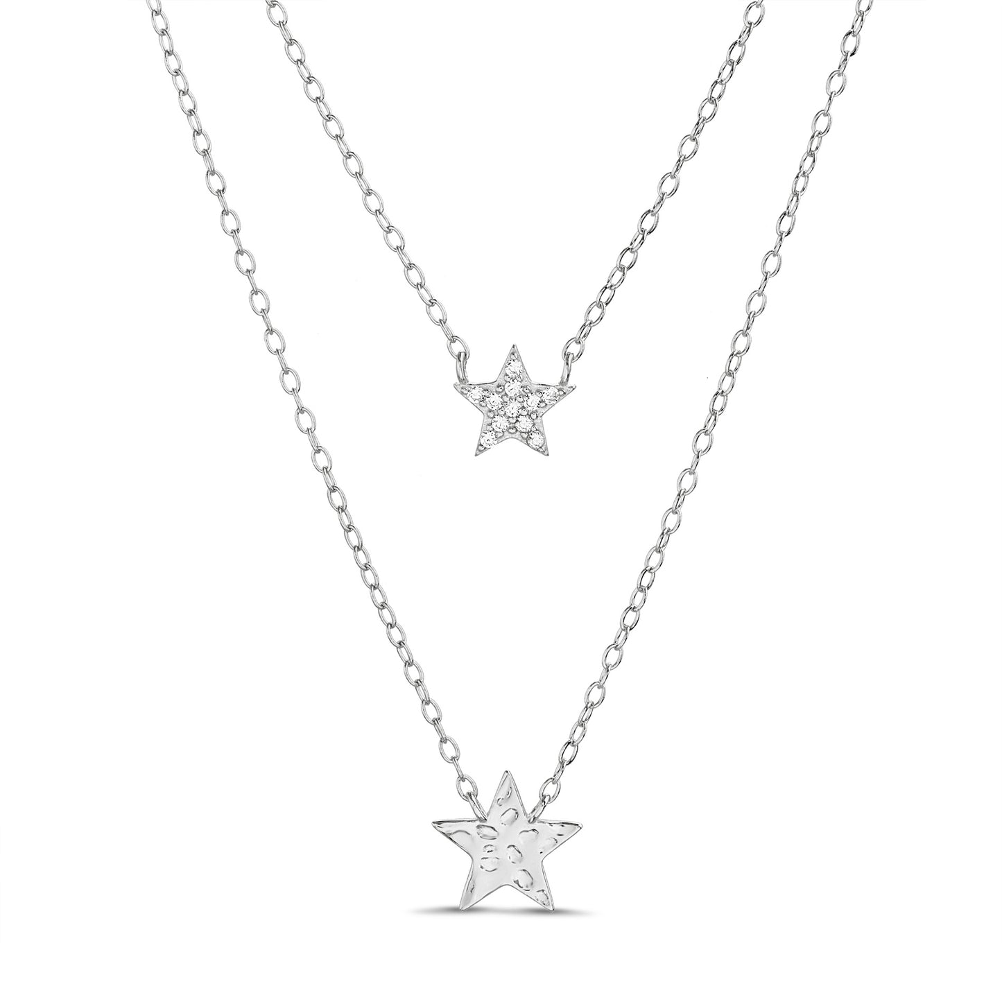 Collar plateado doble con doble estrella