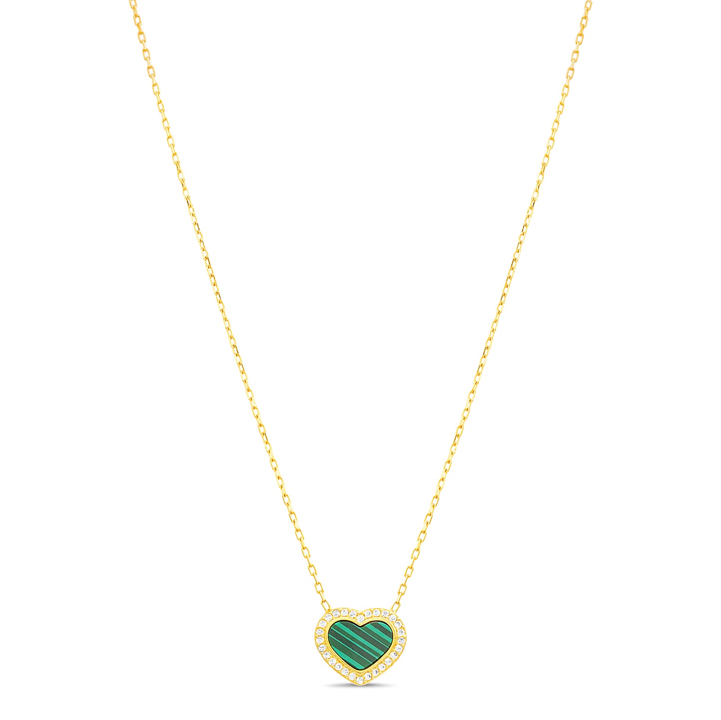 Collar dorado de corazón verde con orilla de zirconias