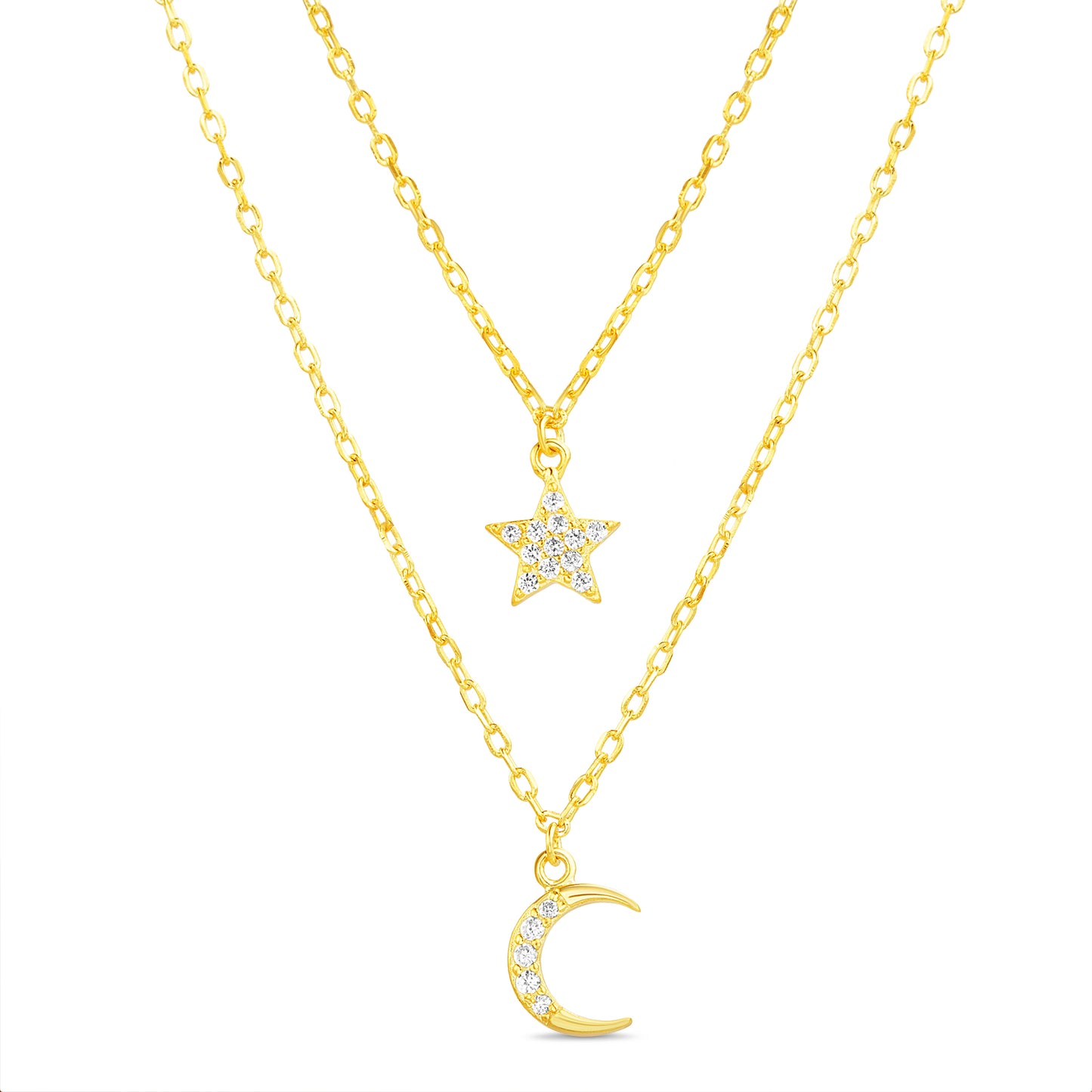 Collar doble cadena de estrella y luna