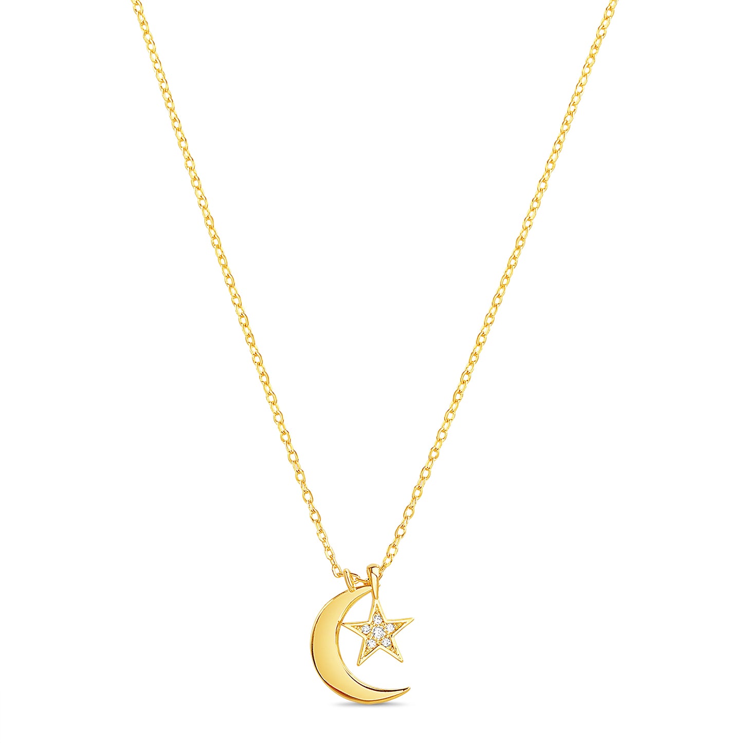 Collar dorado luna y estrella con zirconias