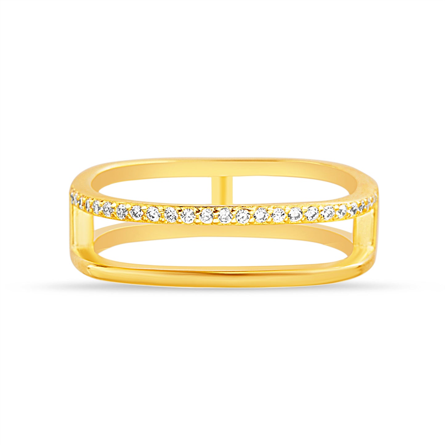 Anillo cuadrado doble fila lisa y con zirconia dorado