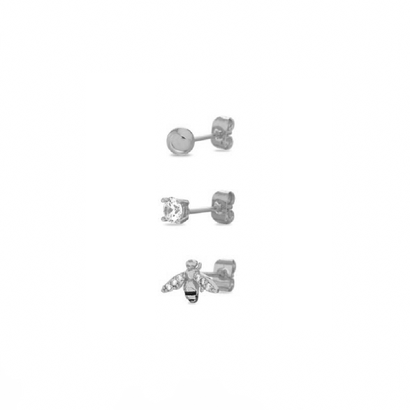 Set de piercing de abeja, pelota y zirconia plateado
