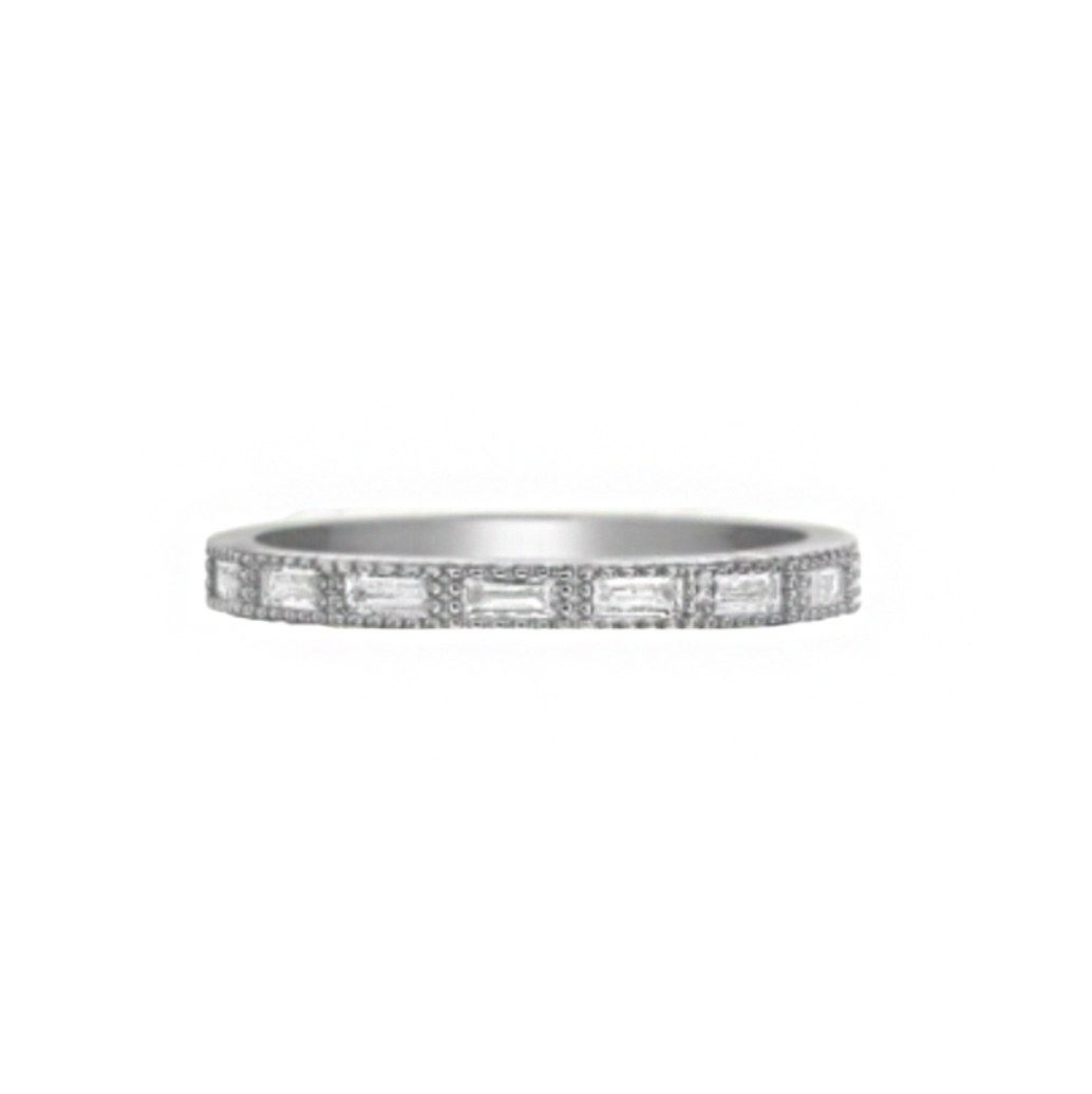 Anillo baguette y orillas plata, plateado