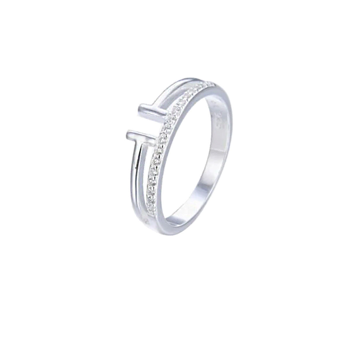 Anillo doble T y argolla con zirconia