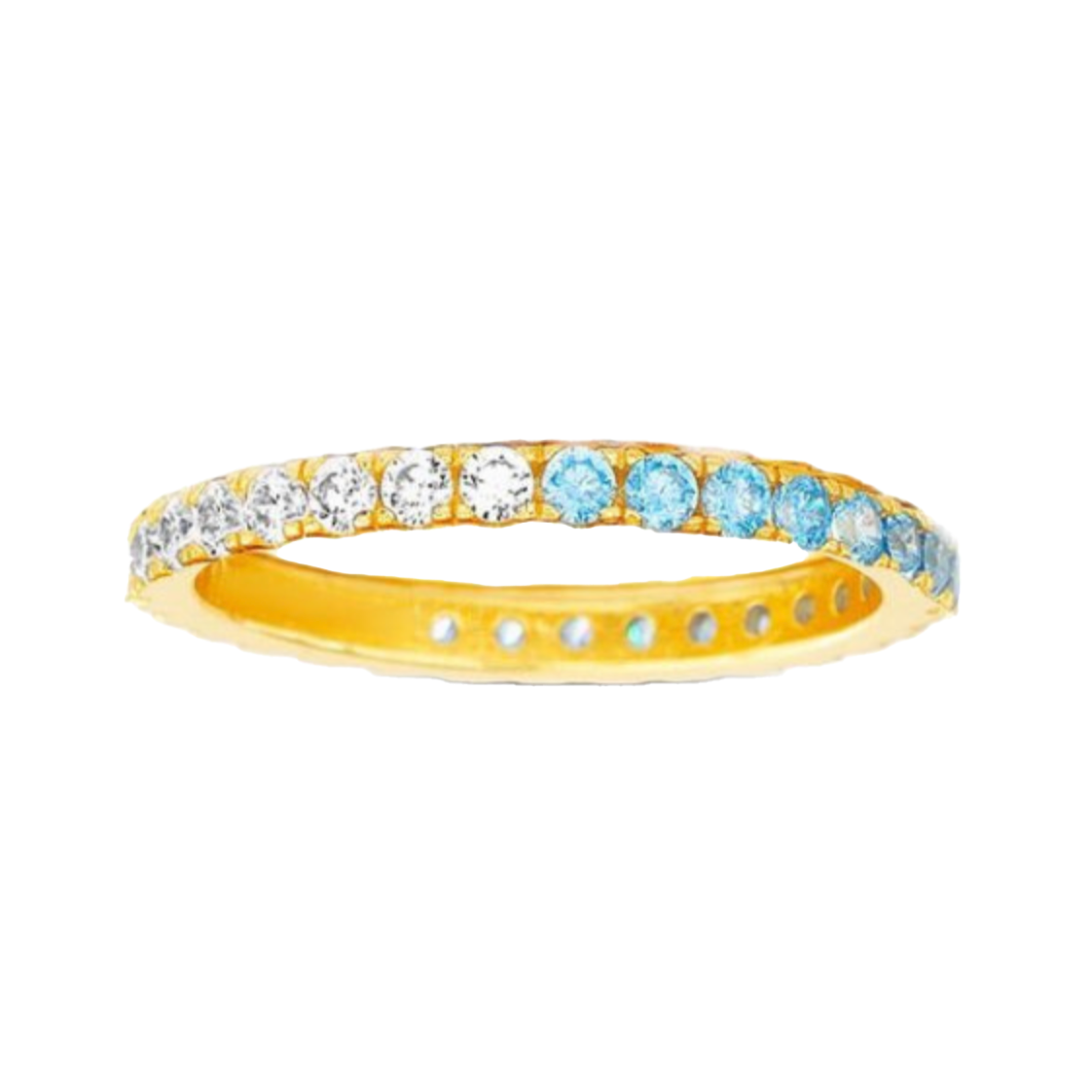 Anillo zirconia celeste y clara dorado
