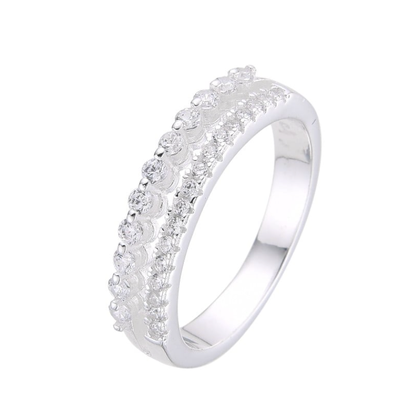 Anillo plateado con doble zirconias