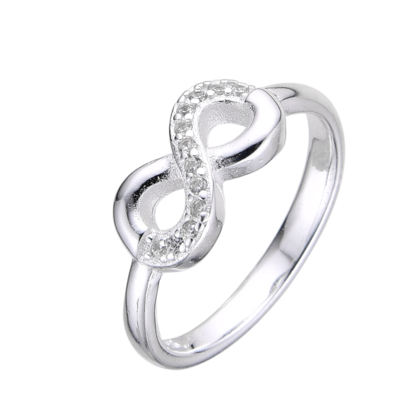 Anillo plateado infinito con zirconias