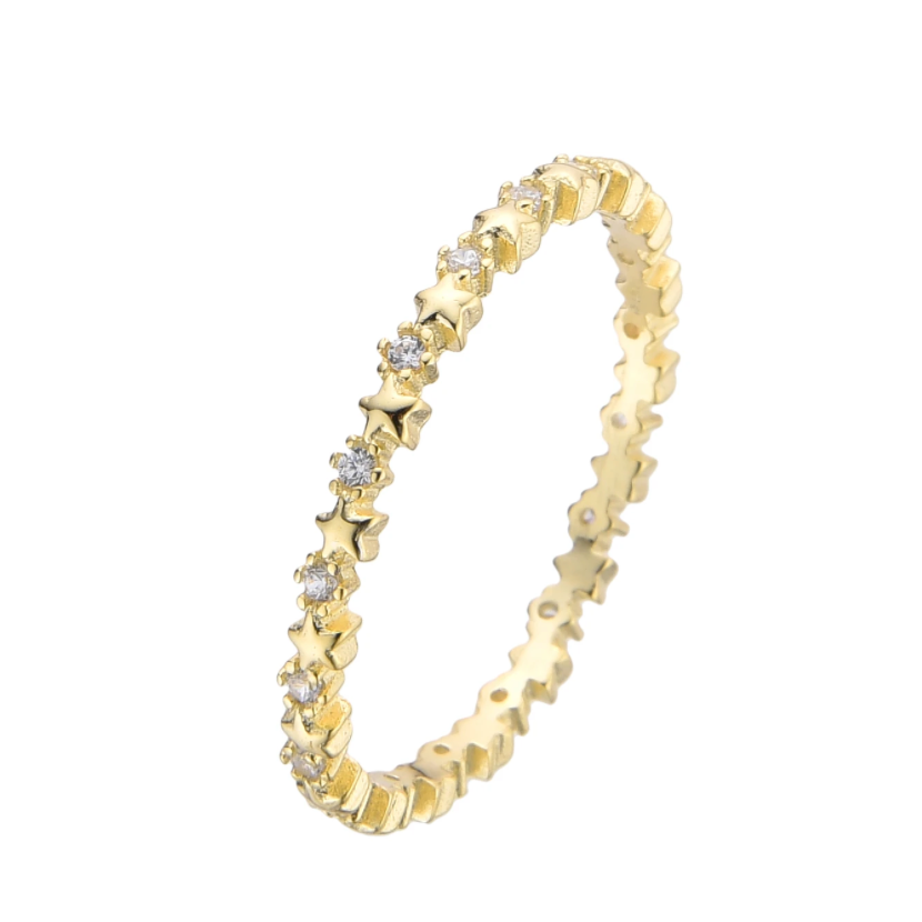 Anillo dorado estrellas y zirconias