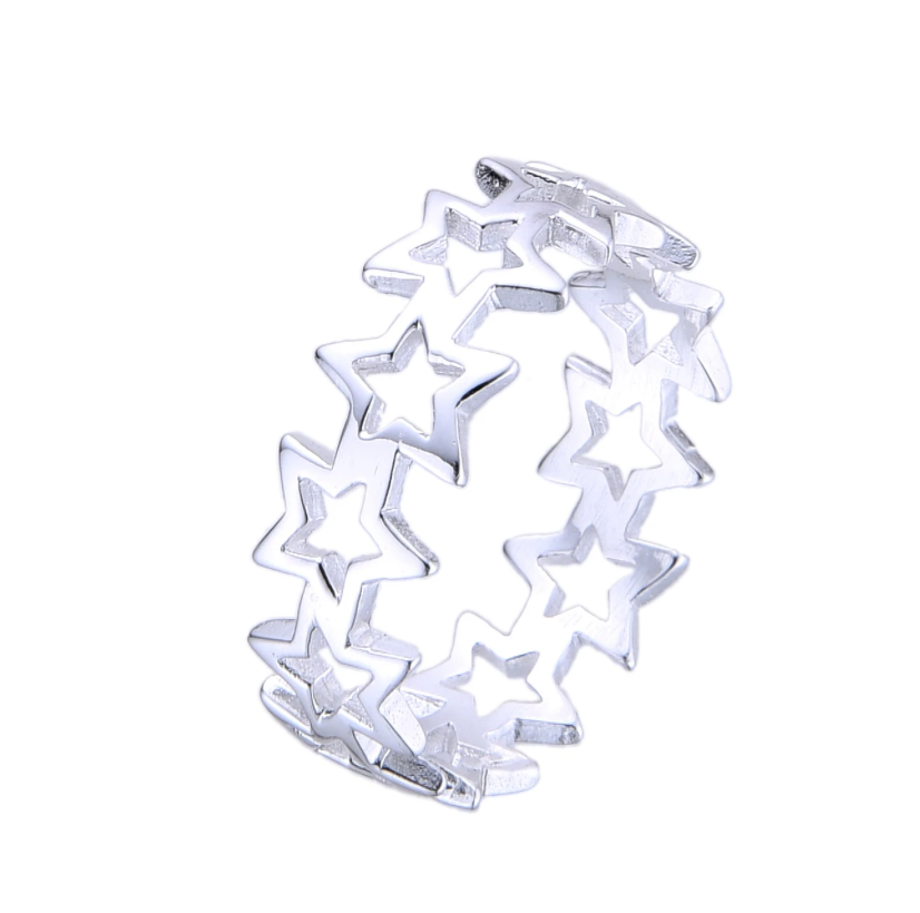 Anillo plateado forma de estrellas