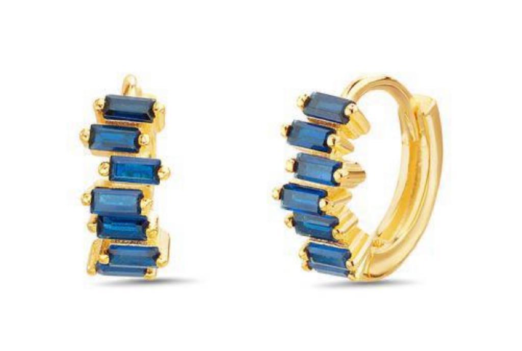Aretes arrgollas bagette azul dorado
