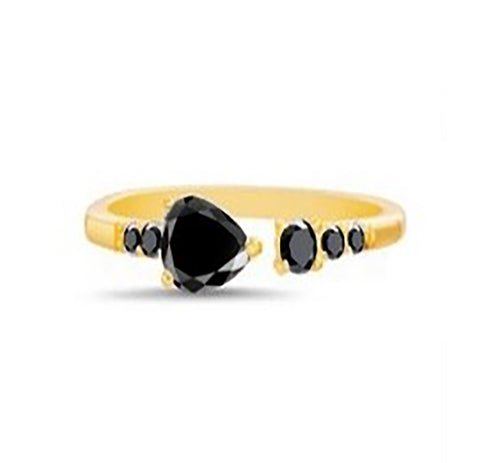 Anillo gota negra y zirconias negras dorado