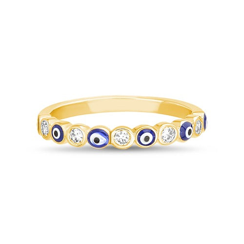Anillo ojo turco azul y zirconia dorado