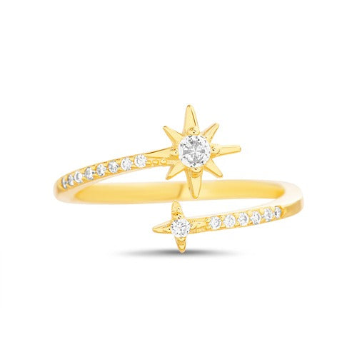 Anillo doble estrella con zirconia dorado