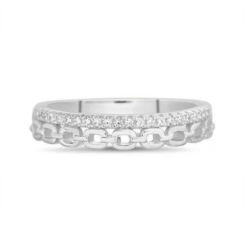 Anillo doble eslabones y argolla de zirconia plateado