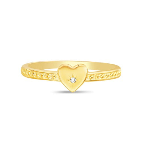 Anillo corazón liso con estrella dorado