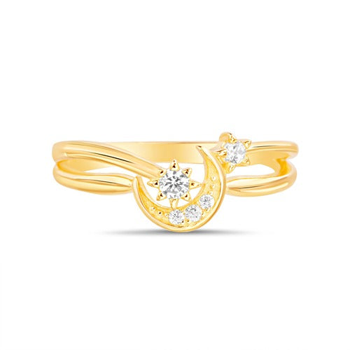 Anillo de luna y estrellas dorado