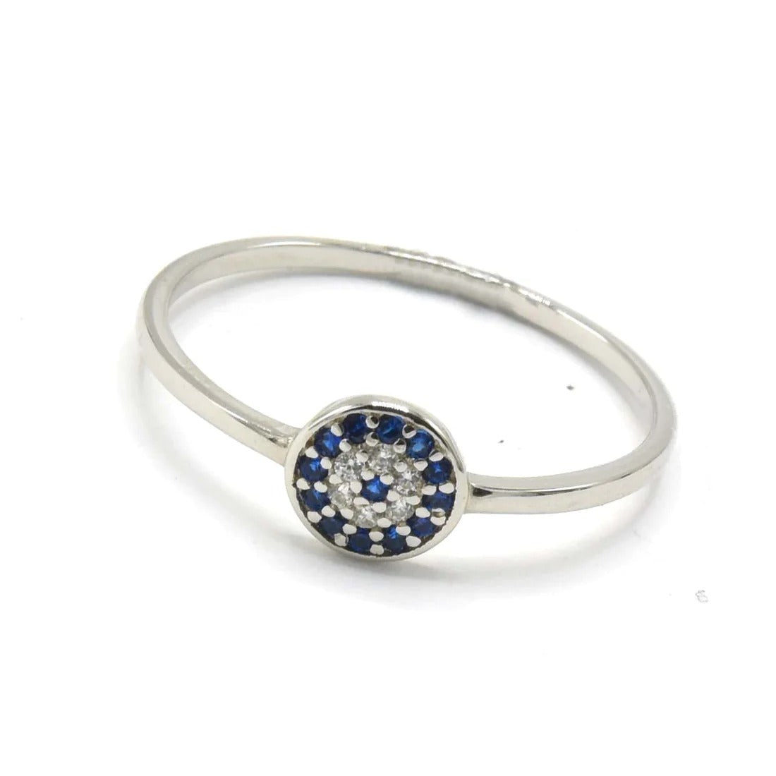 Anillo ojo turco círculo pequño plateado