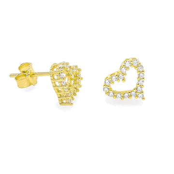 Aretes corazon contorno zirconia dorado