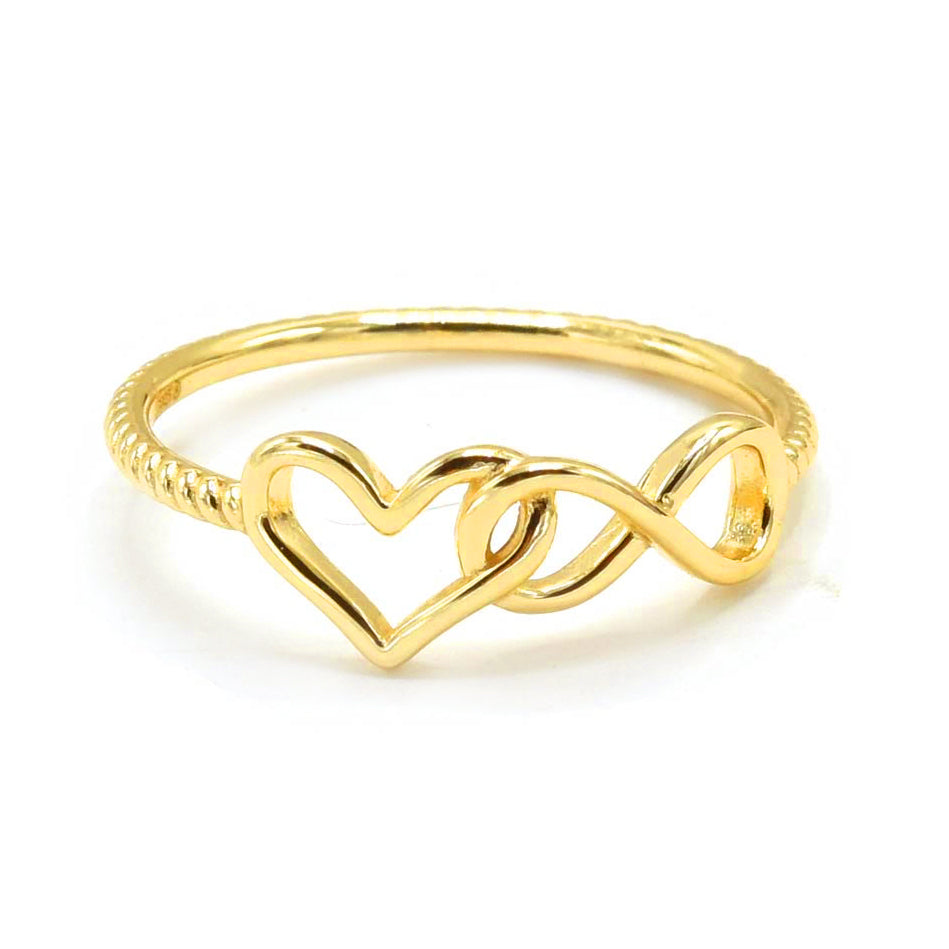 Anillo corazón e infinito dorado