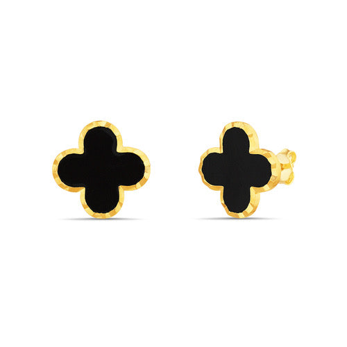 Arete de trebol negro grandes dorados 10mm