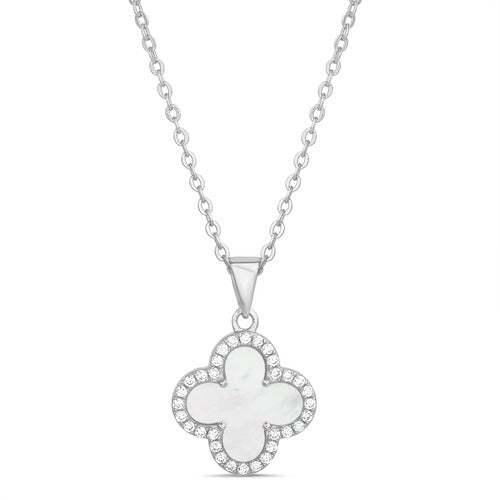 Collar trébol concha nacar con zirconia plateado