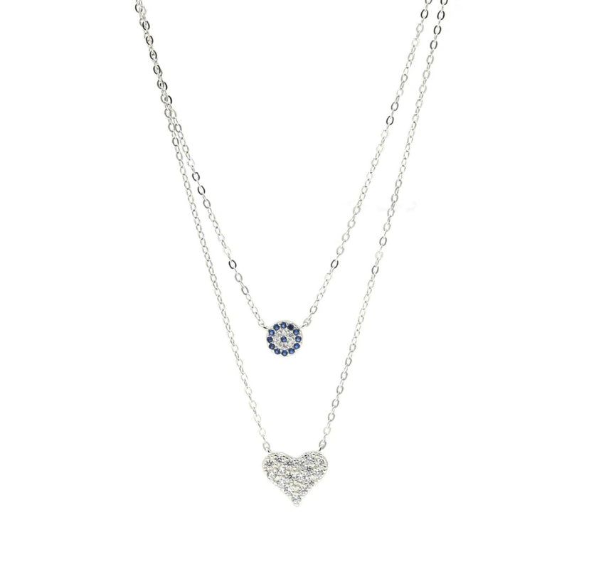 Collar doble Cadena ojo turco y corazón
