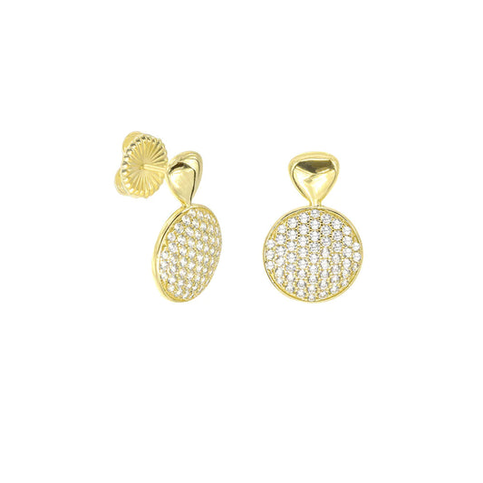 Aretes doble circulo liso y con zirconia dorado