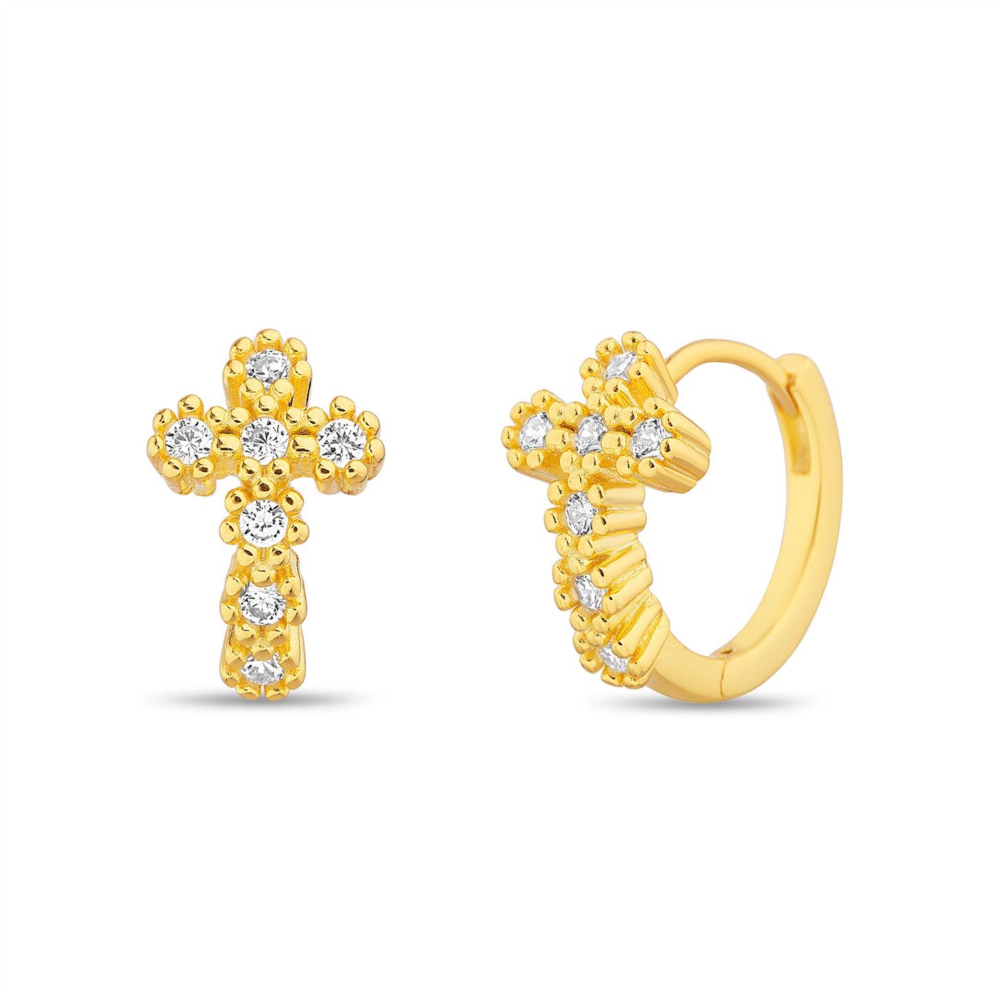 Aretes dorados de cruz con zirconias
