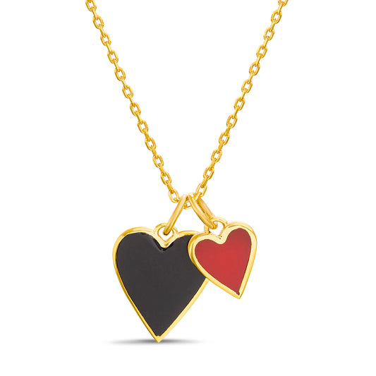 Collar de corazon negro y rojo dorado