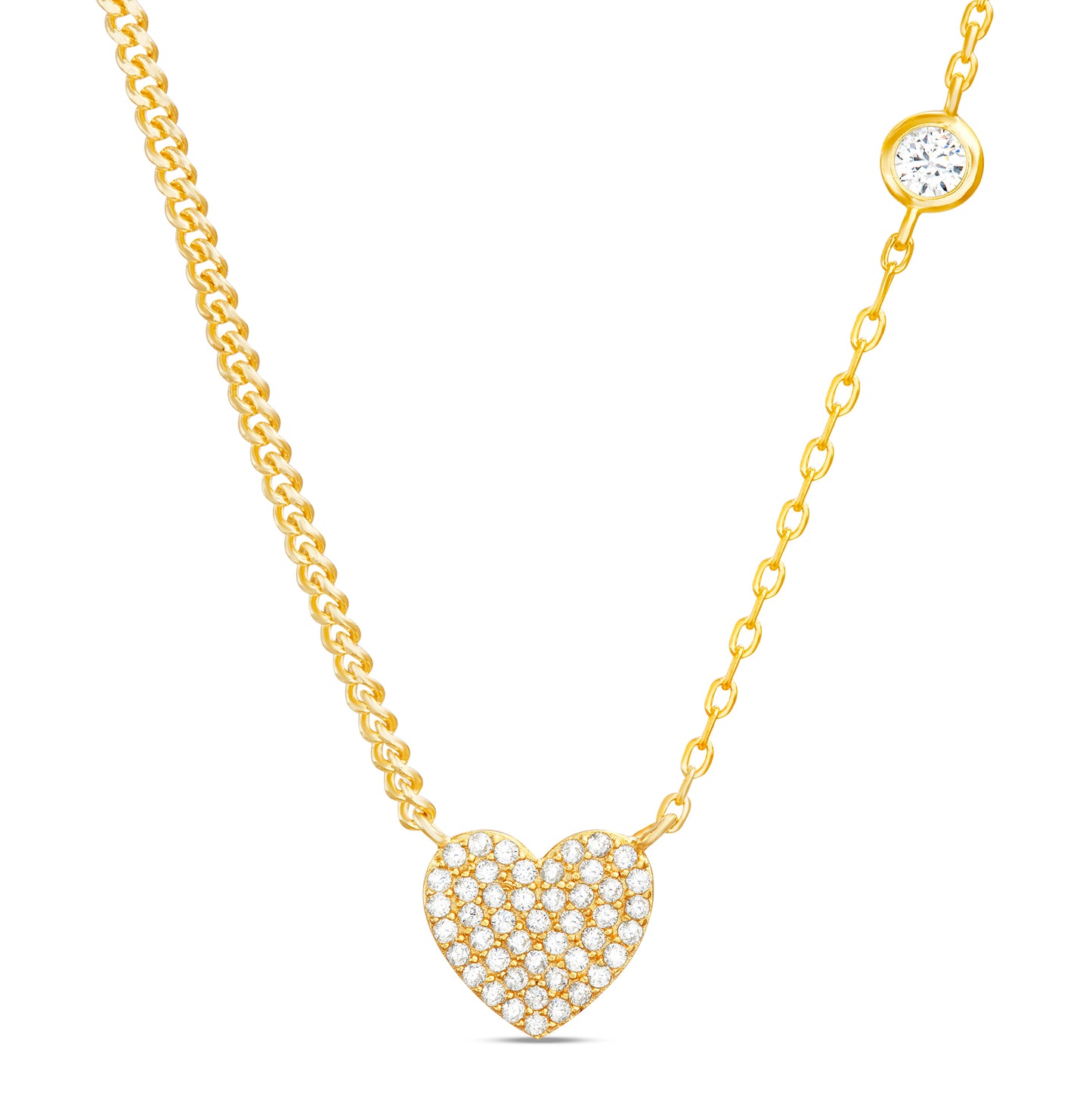Collar dorado de corazón con zirconias y cadena de 2 tipos