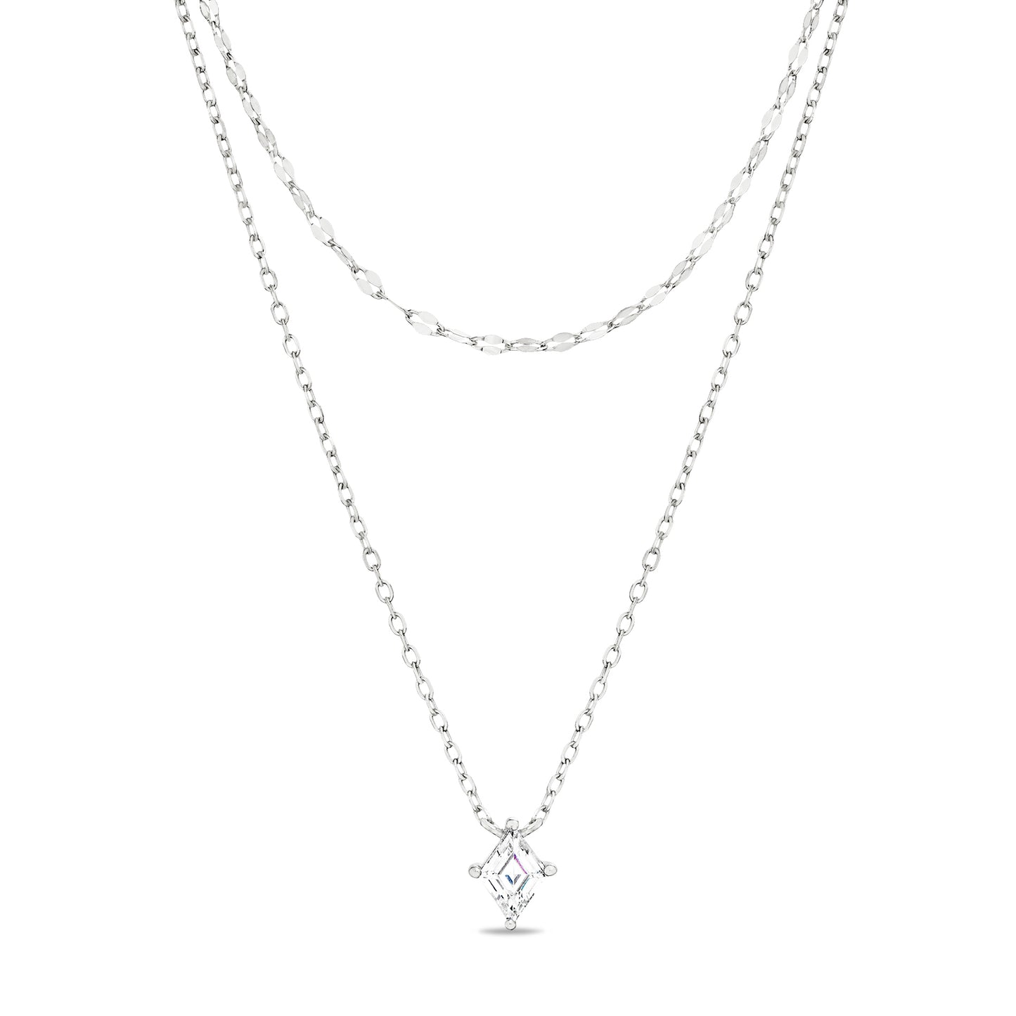 Collar plateado doble con zirconia cuadrada
