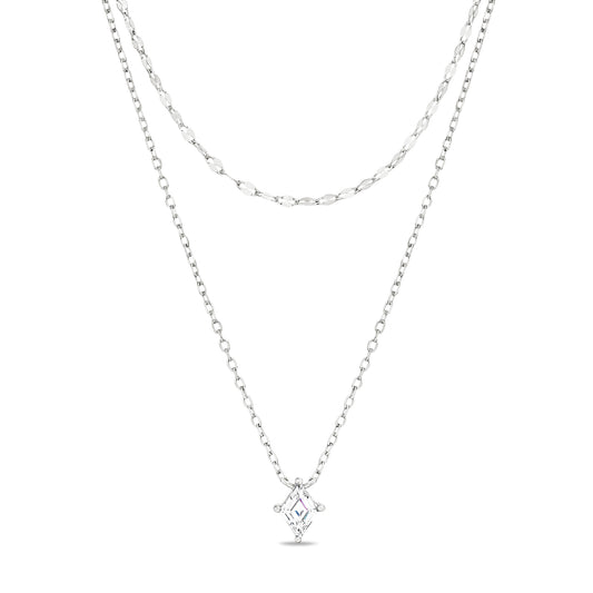 Collar plateado doble con zirconia cuadrada
