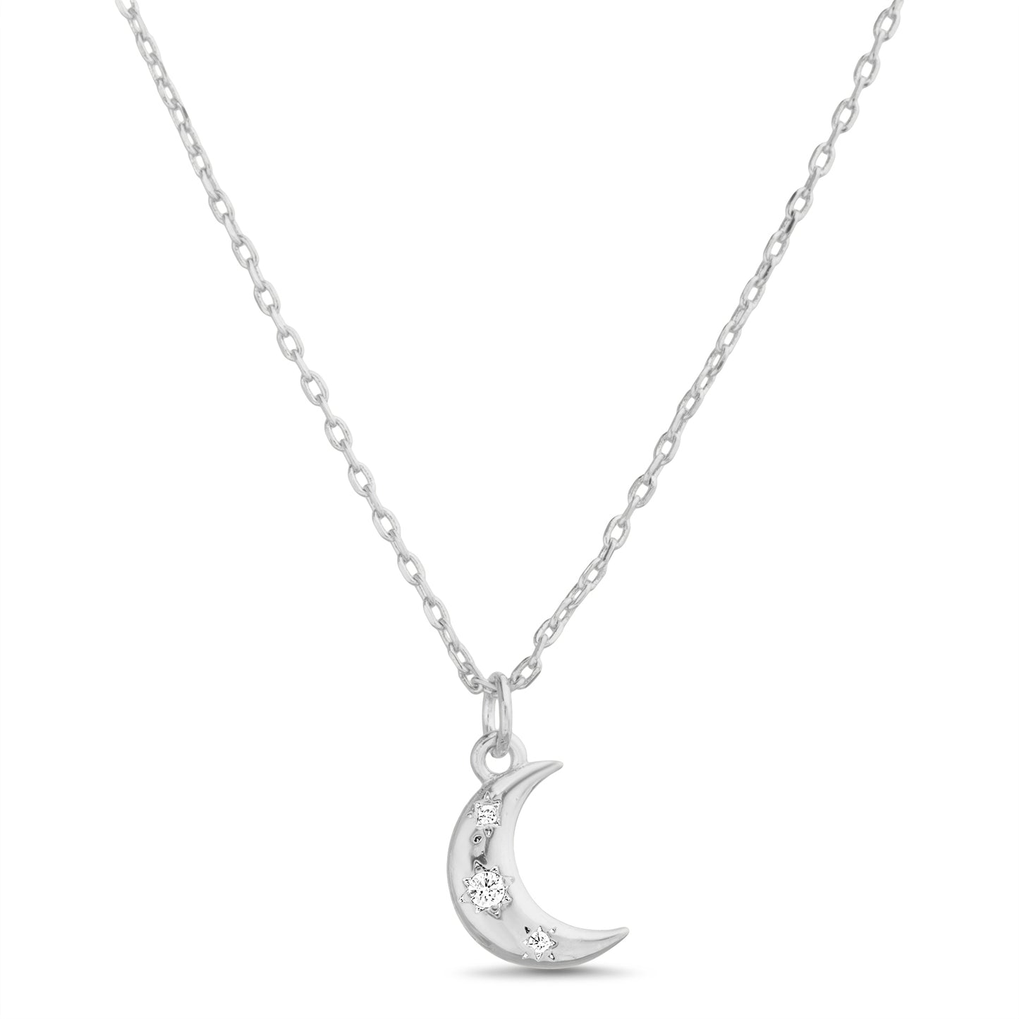 Collar plateado luna zirconia grande