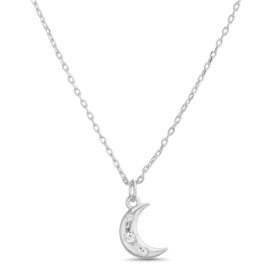 Collar plateado luna zirconia grande