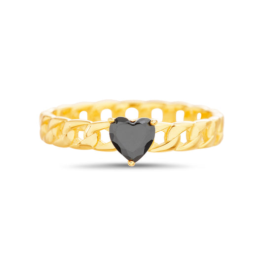 Anillo de eslabones con corazón negro