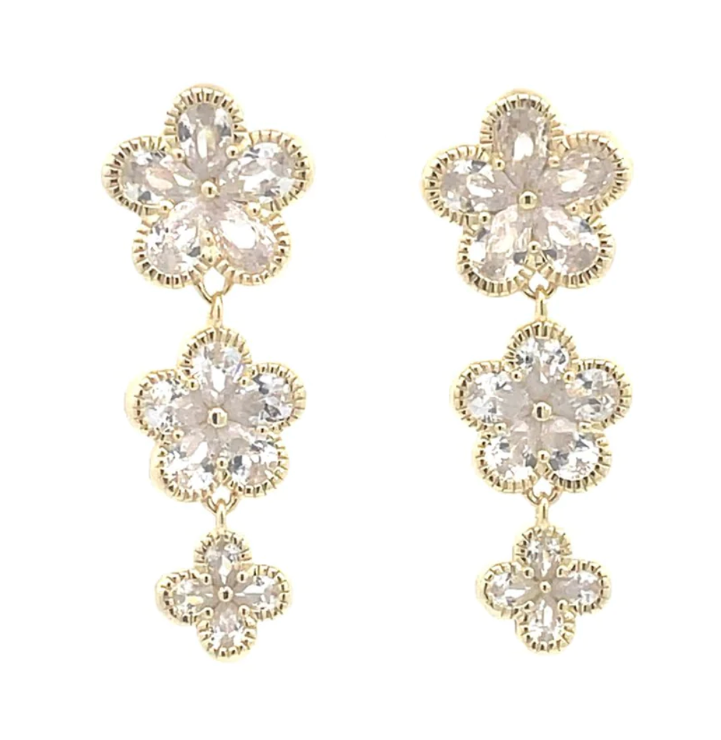 Aretes flor triple colgante dorada