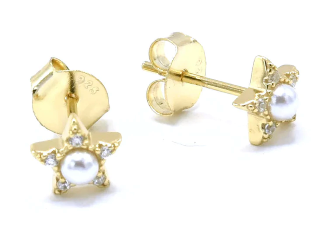 Aretes estrella con perlita dorado