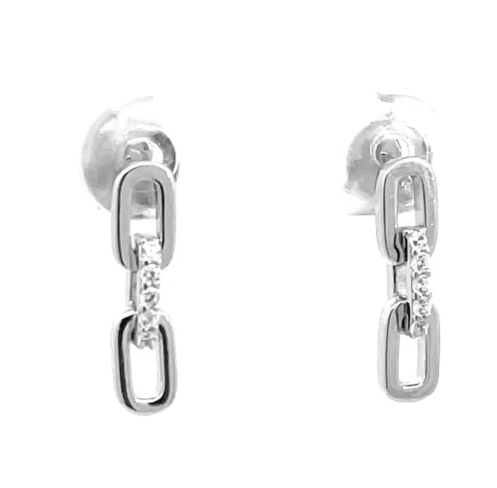 Aretes mini de eslabones lisos y uno con zirconia plateada