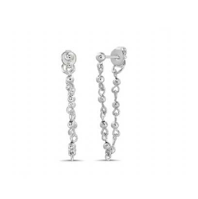 Aretes cadena con pelotillas plateados