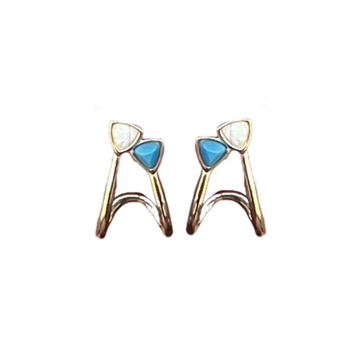 Aretes triangulares celeste y Opalo dorados