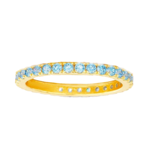 Anillo zirconia celeste dorado