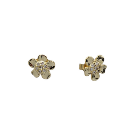 Arete dorado en flor con zirconia