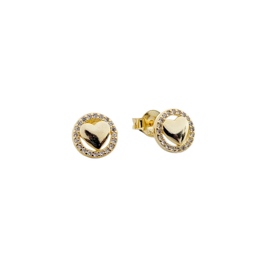 Arete dorado corazón con zirconia