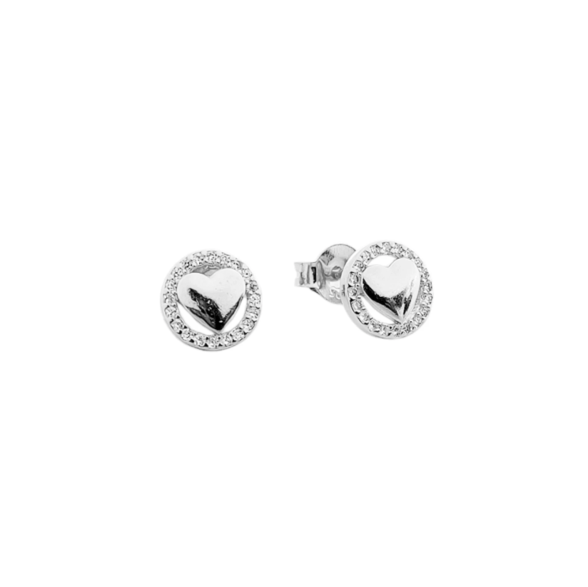 Arete plateado corazón con zirconia